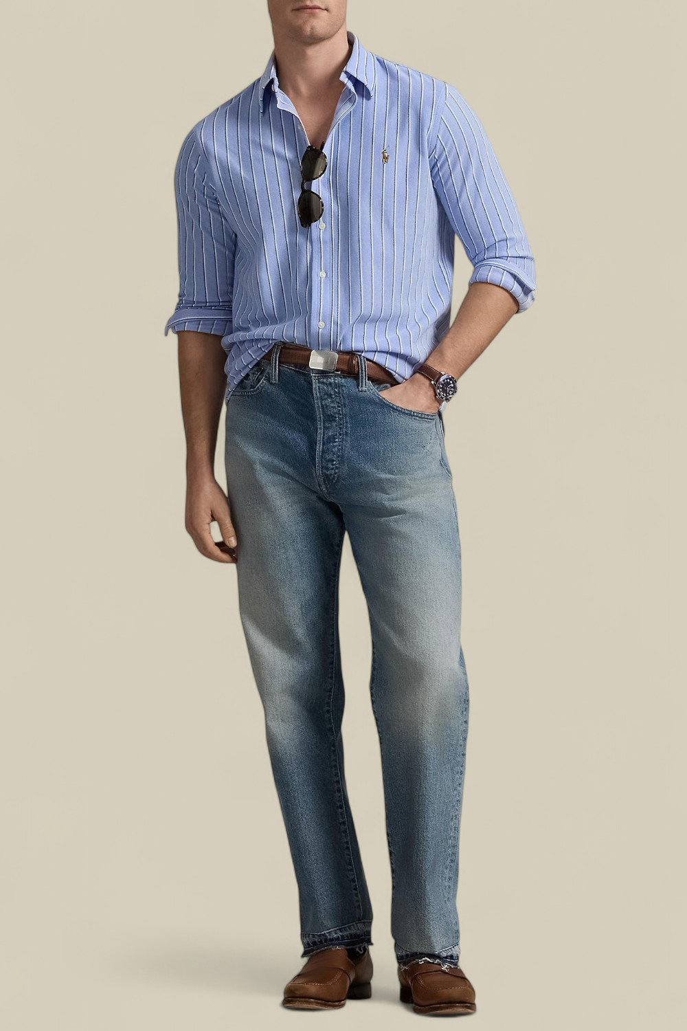 תמונת כל הלוק של חולצת כפתורים